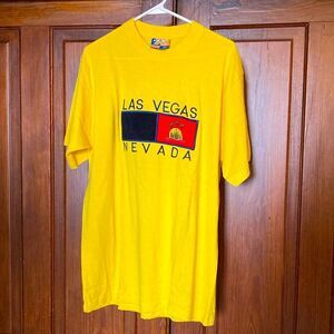 XNT Vintage Yellow Las Vegas Embroidered Velour Cotton Short Sleeve Tee Size L